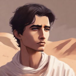 This is a highly detailed digital art illustration for Chapter 1, 'The Sands of Destiny'