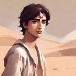 This is a high-quality digital art illustration of Chapter 1, 'The Sands of Destiny'