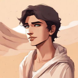 This is a high-quality digital art illustration of Chapter 1, 'The Sands of Destiny'