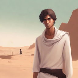 This is a high-quality digital art illustration for Chapter 1, 'The Sands of Destiny'