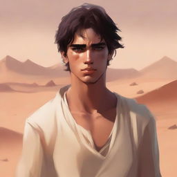 This is a high-quality digital art illustration for Chapter 1, 'The Sands of Destiny'