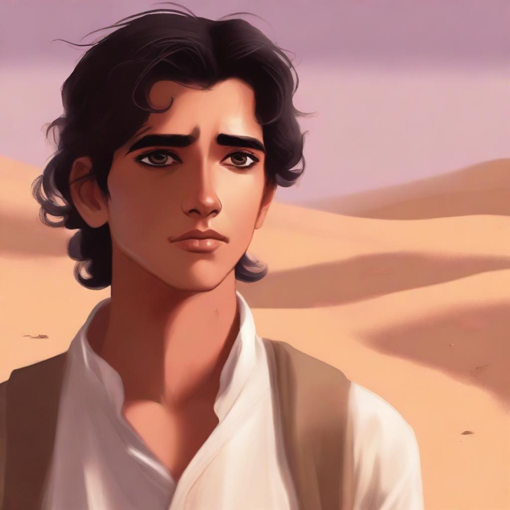 This is a high-quality digital art illustration for Chapter 1, 'The Sands of Destiny'