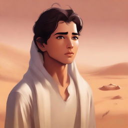 This is a high-quality digital art illustration for Chapter 1, 'The Sands of Destiny'