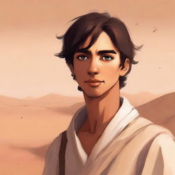 This is a high-quality digital art illustration for Chapter 1, 'The Sands of Destiny'