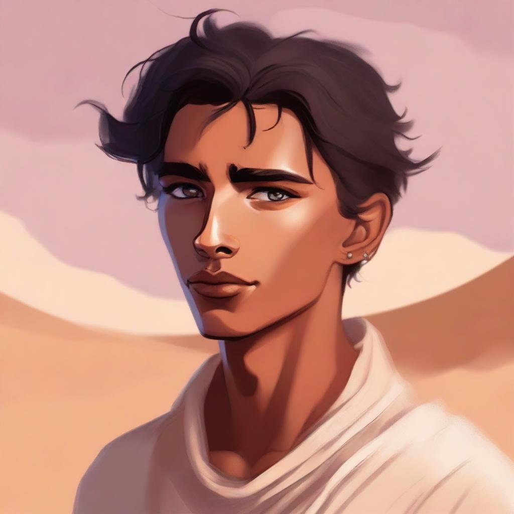 This is a high-quality digital art illustration for Chapter 1, 'The Sands of Destiny'