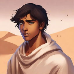 This is a high-quality digital art illustration for Chapter 1, 'The Sands of Destiny'