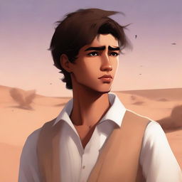 This is a high-quality digital art illustration for Chapter 1, 'The Sands of Destiny'