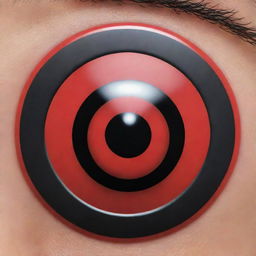 A highly detailed close-up of the Uchiha Clan's Sharingan, from the Naruto series, with its vibrant red iris and black, cryptic pattern.