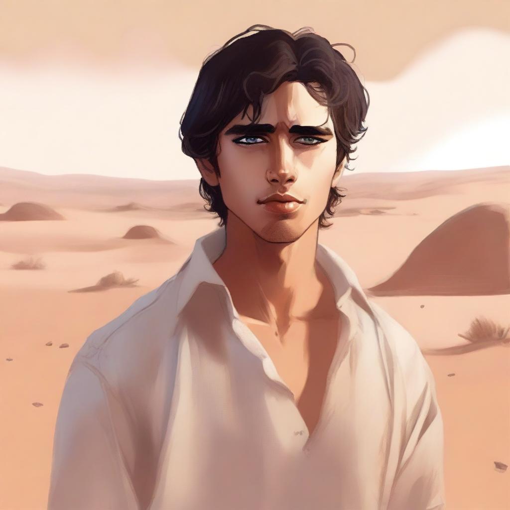This is a high-quality digital art illustration for Chapter 1, 'The Sands of Destiny'