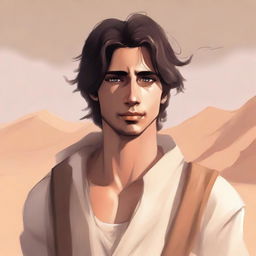 This is a high-quality digital art illustration for Chapter 1, 'The Sands of Destiny'