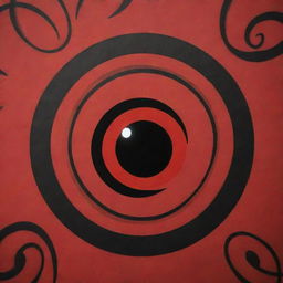 A highly detailed close-up of the Uchiha Clan's Sharingan, from the Naruto series, with its vibrant red iris and black, cryptic pattern.