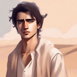 This is a high-quality digital art illustration for Chapter 1, 'The Sands of Destiny'