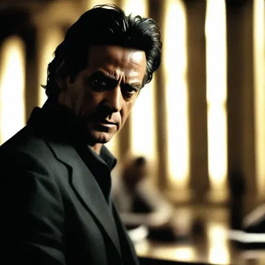 The antagonist stared malevolently at the protagonist, plotting his downfall in the intense thriller movie.