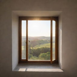 A sun-kissed morning viewed through an open window with light streaming in.