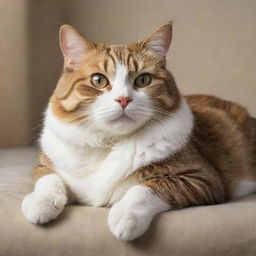 A photorealistic image of a poised, well-groomed cat lounging leisurely.