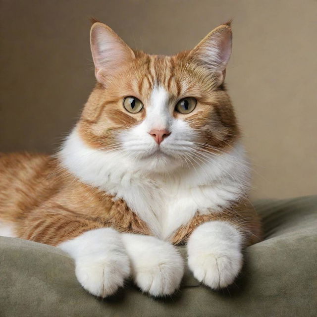 A photorealistic image of a poised, well-groomed cat lounging leisurely.