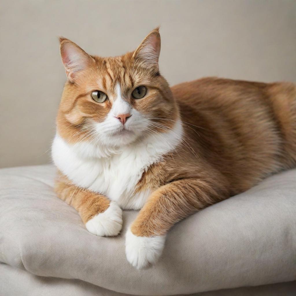 A photorealistic image of a poised, well-groomed cat lounging leisurely.