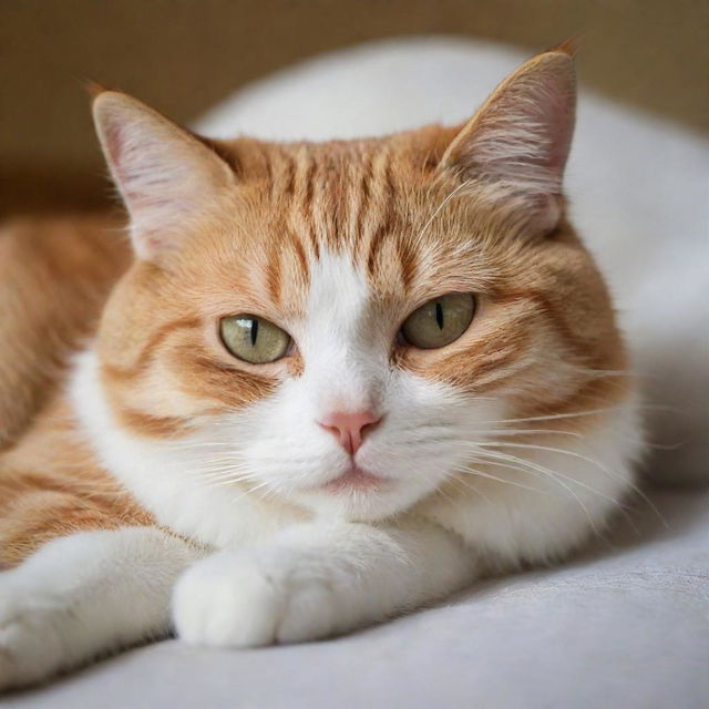 A content and happy cat, curled up and purring with its eyes lightly closed in relaxation.