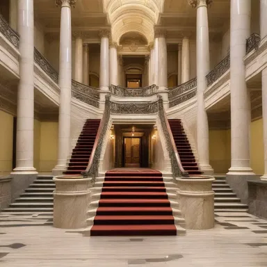 The grand staircase in the newly designed government building showcased elements of reflation, reflecting the revival of the economy and the nation's prosperity after a deflationary crisis.