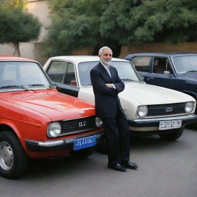 Iranian mullahs standing next to their favorite cars, showcasing their love and passion for automobiles.