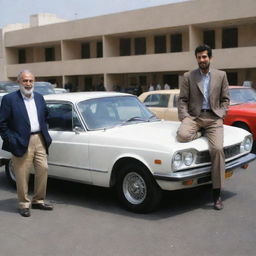 Iranian mullahs standing next to their favorite cars, showcasing their love and passion for automobiles.