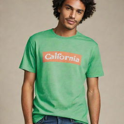 A vibrant green t-shirt with the name 'California' stylishly printed on the front.