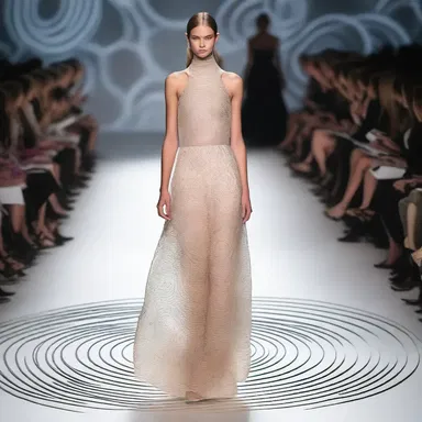 The designer showcased a stunning axile dress on the runway, with a spiral pattern radiating from the center.