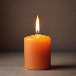 A glowing orange candle with a warm, cozy flame dancing atop it.