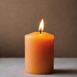 A glowing orange candle with a warm, cozy flame dancing atop it.