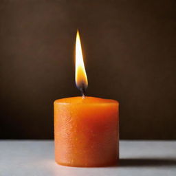 A glowing orange candle with a warm, cozy flame dancing atop it.