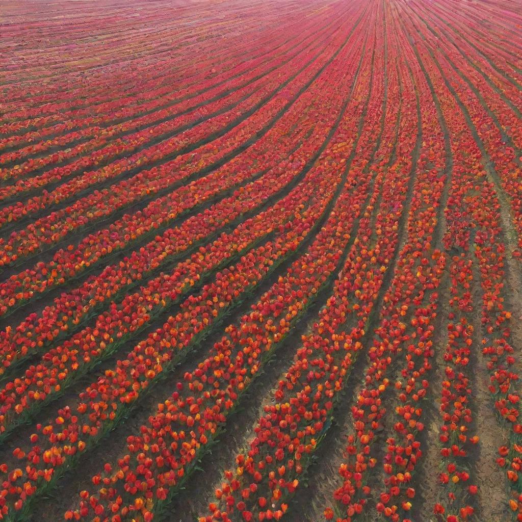 Endless, vibrant tulip fields under a clear sky