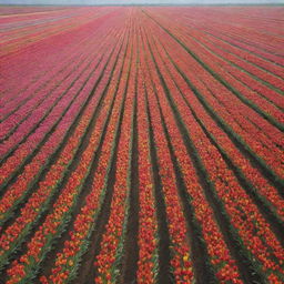 Endless, vibrant tulip fields under a clear sky