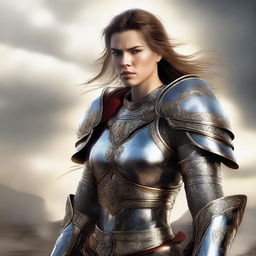 A high-resolution digital art image portrays a female warrior