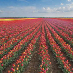 Endless, vibrant tulip fields under a clear sky