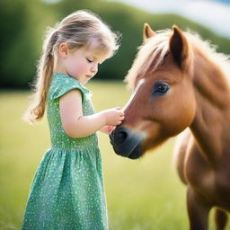 A heartwarming, high-quality photograph captures a young girl with a Shetland pony