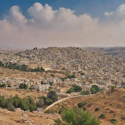 A picturesque view of Palestine showcasing its lush landscapes, historic architecture, and the vibrant culture of its cities.