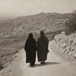 A vintage sepia-toned photograph capturing the timeless beauty of Palestine, its culture, people, and landscapes.