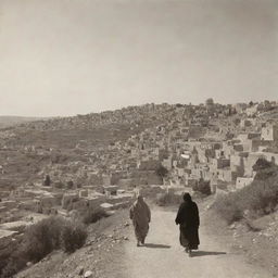 A vintage sepia-toned photograph capturing the timeless beauty of Palestine, its culture, people, and landscapes.