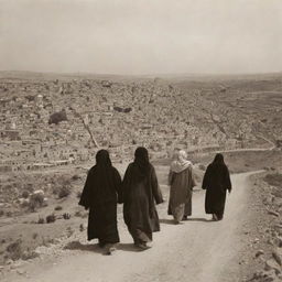 A vintage sepia-toned photograph capturing the timeless beauty of Palestine, its culture, people, and landscapes.