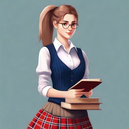 This is a high-resolution digital art image of a preppy girl