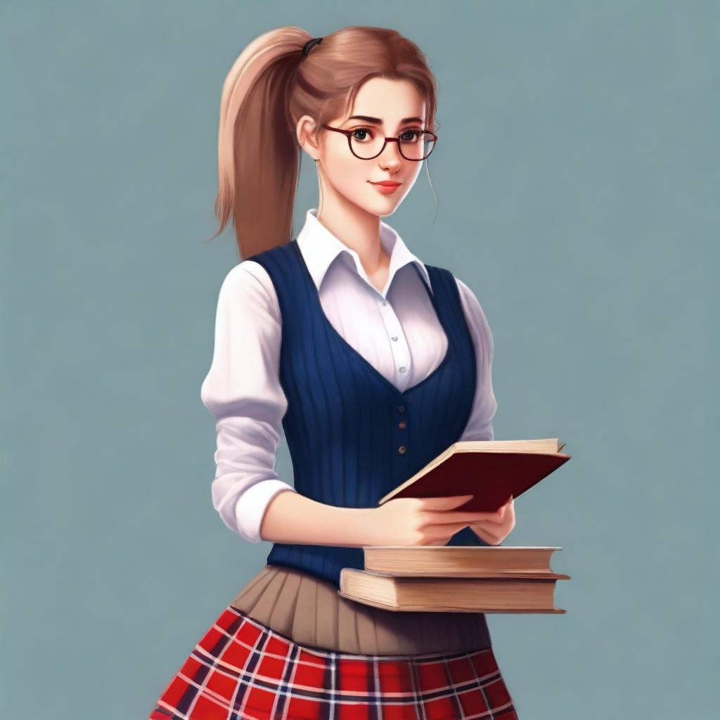 This is a high-resolution digital art image of a preppy girl