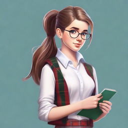 This is a high-resolution digital art image of a preppy girl