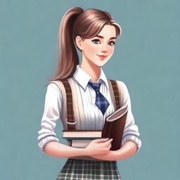 This is a high-resolution digital art image of a preppy girl