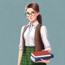 This is a high-resolution digital art image of a preppy girl