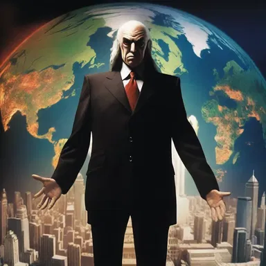In the movie, the antagonist uses geostrategy to conquer and terrorize the world with his evil plans.