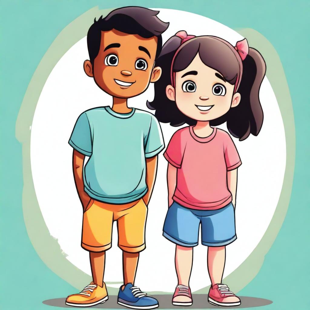 This high-quality digital art image depicts a boy and a girl
