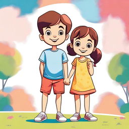 This high-quality digital art image depicts a boy and a girl