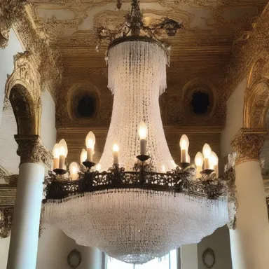 The ornate chandelier in the grand hall was a stunning hemiacetal of crystals and metal.