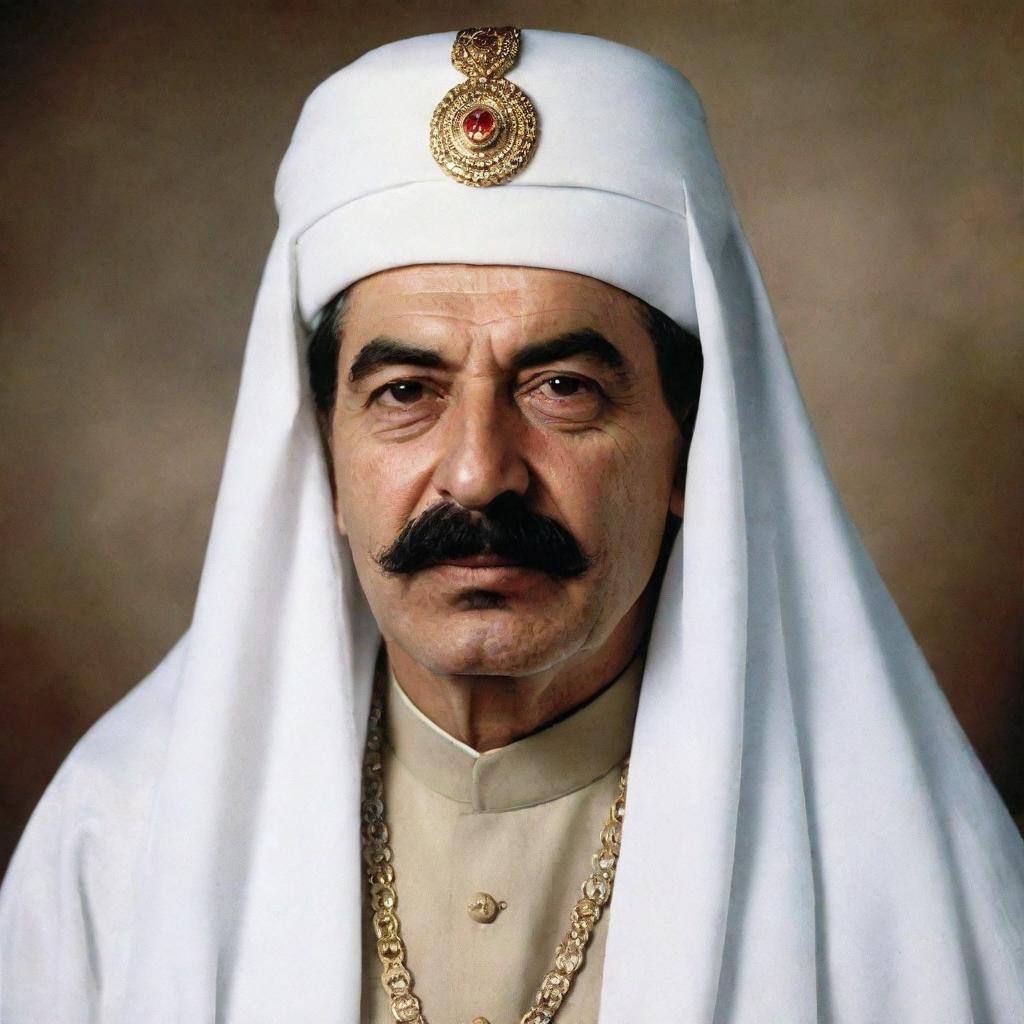 An image of Joseph Stalin as an Arabian sheikh, donned in traditional attire and headgear.