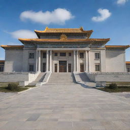 A grand Mongolian government palace intricately designed with Greek architecture influences